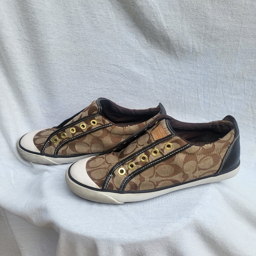 Coach Brown and Gold Slip-On Sneakers - Picture 3 of 4